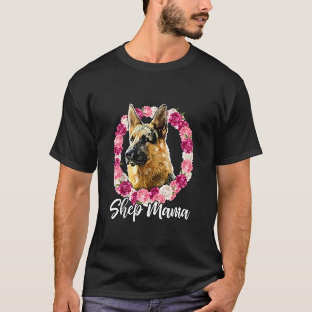 Shep Mama German shepherd Floral Mama Camisa Cacho (Frente)