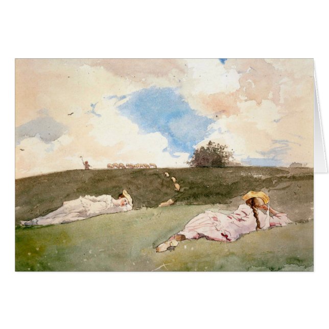 Shepherdesses que descansam - cartão da arte (Frente Horizontal)