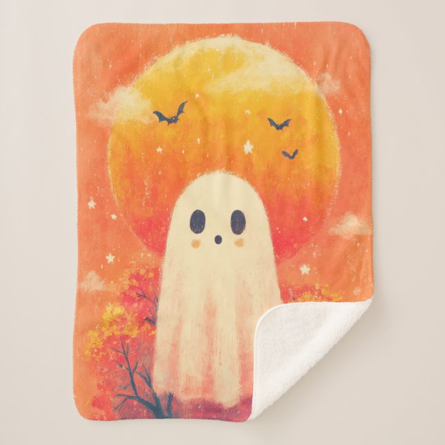 Sherpa Cobertor Aconchegante de Halloween Fofo (Frente)