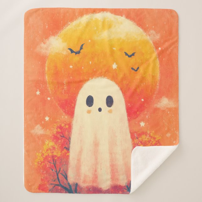 Sherpa Cobertor Aconchegante de Halloween Fofo (Frente)