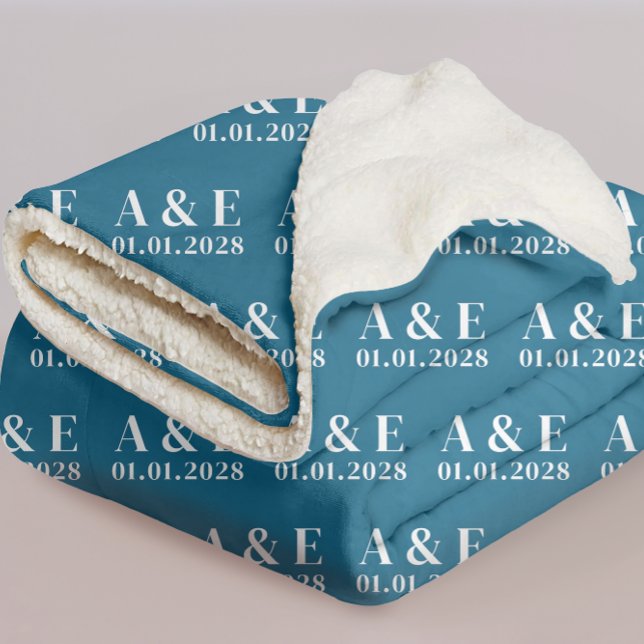 Sherpa Cobertor Azul Oceano Personalizado para Presente d (Personalized wedding blanket gift for bride, Custom couple sherpa throw gift for groom, wedding gift)