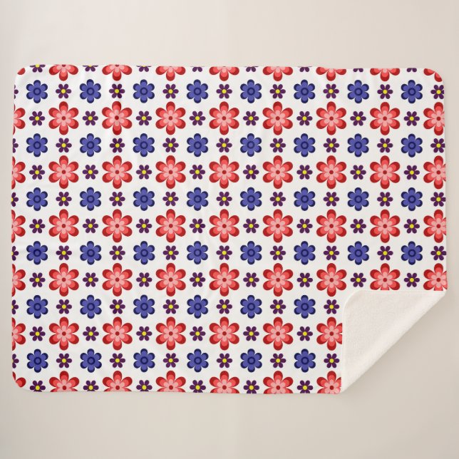 Sherpa Cobertor Boho Azul Roxo Vermelho Flores Grande She (Frente (Horizontal))