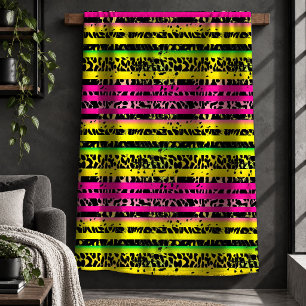 Sherpa Cobertor Boho Neon Rosa Neon Verde Ecletismo Leopa