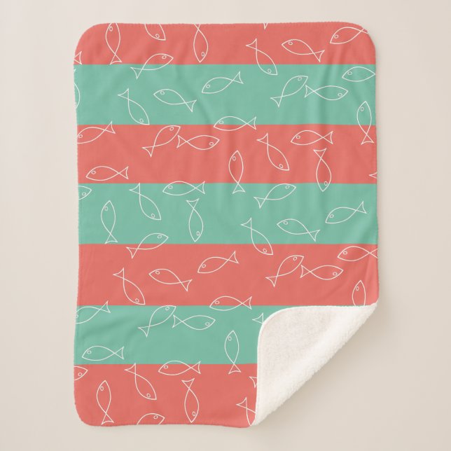 Sherpa Cobertor com Estilo Padrão de Peixe Branco Tema Ma (Frente)