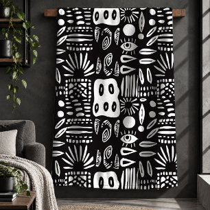 Sherpa Cobertor com Formas Contemporâneas Preto e Branco