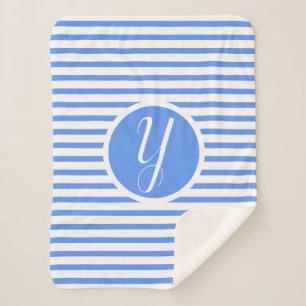 Sherpa Cobertor com Listras Azuis e Monograma Y Elegante