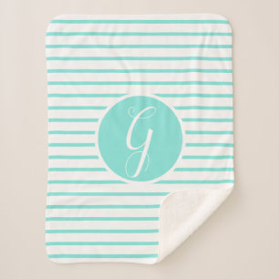 Sherpa Cobertor com Monograma de Listras Turquesa Elegant