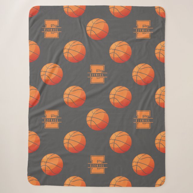 Sherpa Cobertor com Nome e Monograma de Basquetebol - Let (Frente)