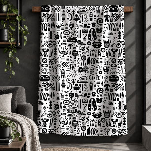 Sherpa Cobertor com Padrão de Desenho Imaginativo Preto e