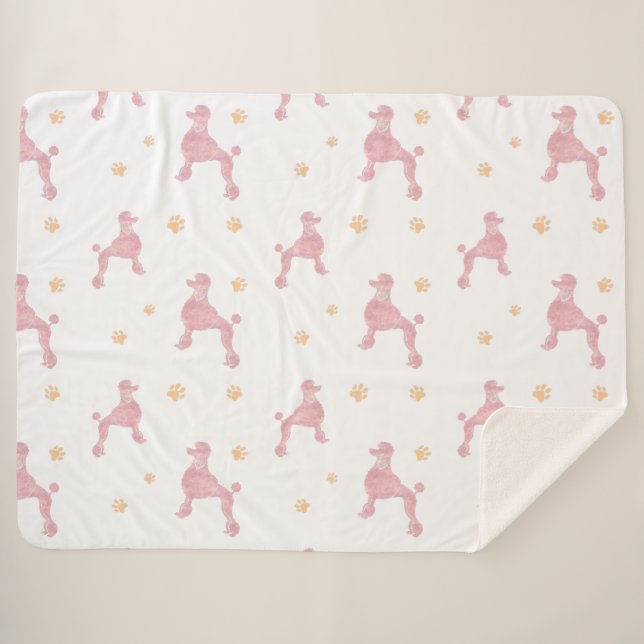 Sherpa Cobertor com Padrão de Poodle Rosa Pastel Minimali (Frente (Horizontal))