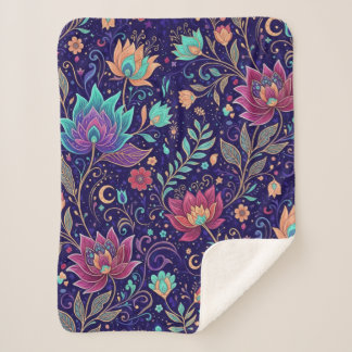 Sherpa Cobertor com Padrão Floral de Lótus Celestial à Me