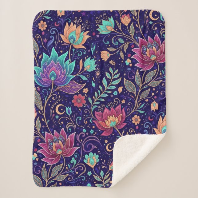 Sherpa Cobertor com Padrão Floral de Lótus Celestial à Me (Frente)