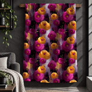 Sherpa Cobertor de Arremesso Floral Rosa Quente Dourado V