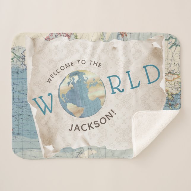 Sherpa Cobertor de Bebê Mapa Antigo (Frente (Horizontal))