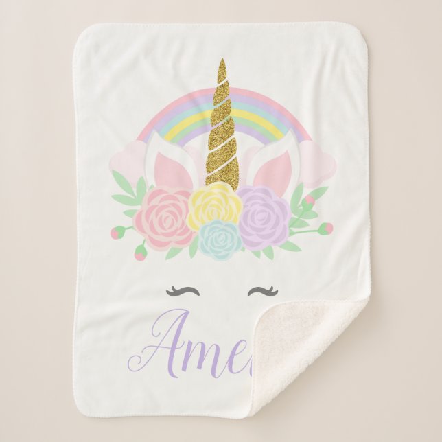 Sherpa Cobertor de Bebê Unicórnio Personalizado (Frente)