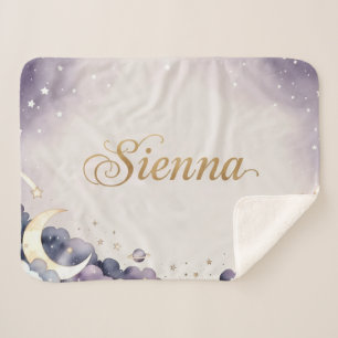 Sherpa Cobertor de Berço Moon Stars com Nome Personalizad