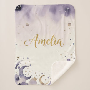 Sherpa Cobertor de Berço Moon Stars com Nome Personalizad