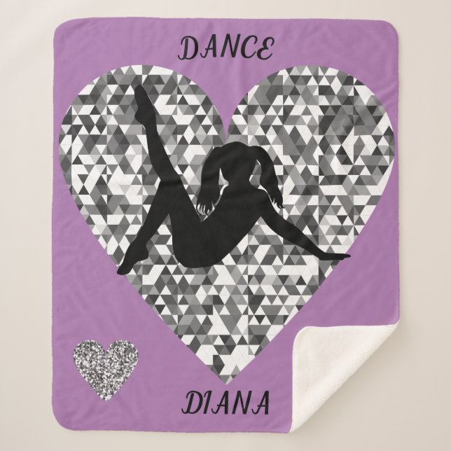Sherpa cobertor de Dança Roxo com um coração prateado cin (Frente)