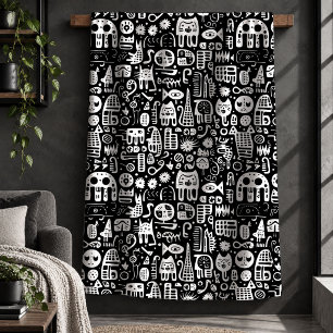 Sherpa Cobertor de Decoração Gráfica Monocromática Ecleti