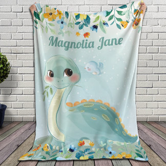 Sherpa Cobertor de dinossauro azul turquesa fofo com flor