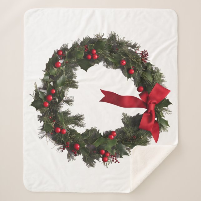 Sherpa Cobertor de Fleece com Grinalda de Natal (Frente)