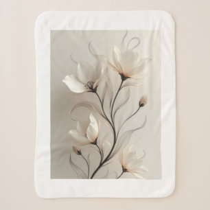 Sherpa Cobertor de Fleece de Arte Floral Branca Minimalis