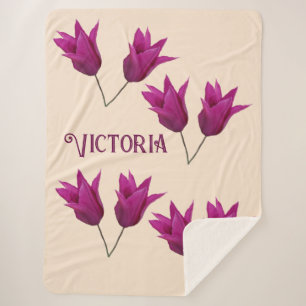 Sherpa Cobertor de flores de tulipa rosa com nome Victori