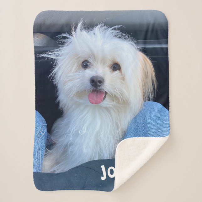 Sherpa Cobertor de Foto de Cachorro Personalizado com Nom (Frente)