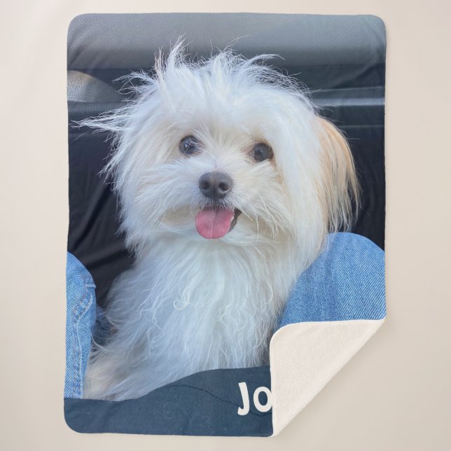 Sherpa Cobertor de Foto de Cachorro Personalizado com Nom (Frente)