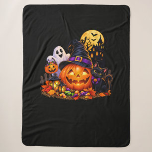 Sherpa Cobertor de Halloween com Abóbora e Gato Preto