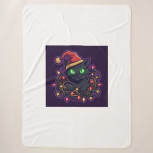 Sherpa Cobertor de Luzes de Natal com Gato Preto Engraçad