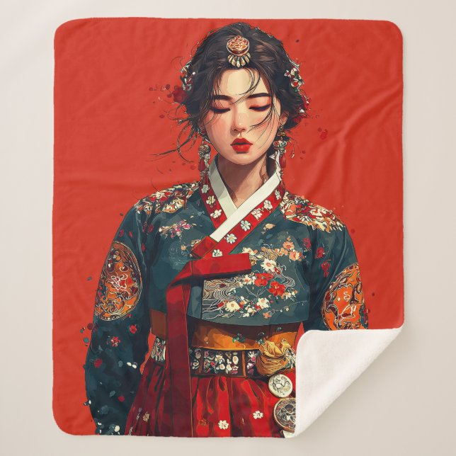 Sherpa Cobertor de Retrato de Hanbok Moderno (Frente)
