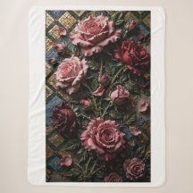 Cobertor de Rosas 3D Rosa Velho Borgonha