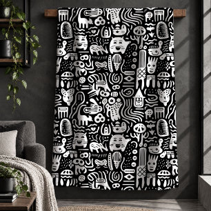 Sherpa Cobertor Decorativo com Formas Abstratas Monocromá