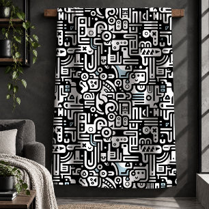 Sherpa Cobertor Decorativo com Garábias Abstratas Monocro