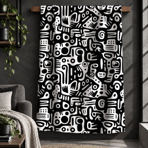 Sherpa Cobertor Decorativo com Padrão de Rabiscos Monocro