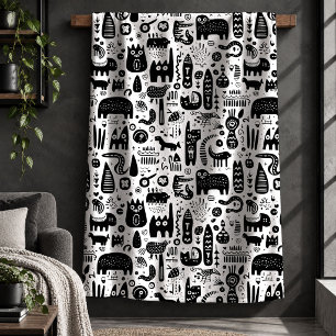 Sherpa Cobertor Decorativo de Design de Esboço Monocromát