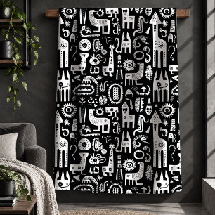 Sherpa Cobertor Decorativo Preto e Branco Abstrato Funky