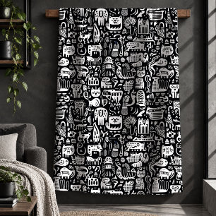 Sherpa Cobertor Decorativo Preto e Branco Abstrato Modern