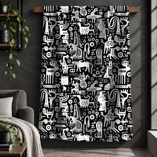 Sherpa Cobertor Estilo Arte Gráfica Preto Branco Excêntri
