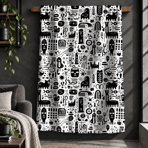Sherpa Cobertor Estilo Eccêntrico Preto e Branco com Rabi