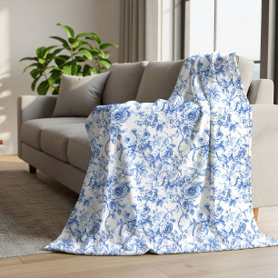 Sherpa Cobertor Floral de Rosas Toile Francesa Azul Atemp