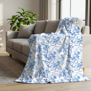 Sherpa Cobertor Floral de Rosas Toile Francesa Azul Român