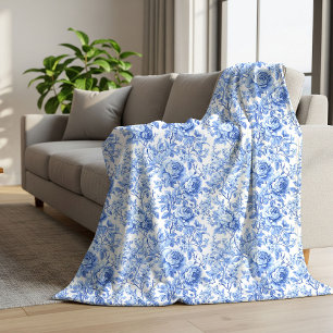 Sherpa Cobertor Floral de Rosas Toile Francesas Azul Real