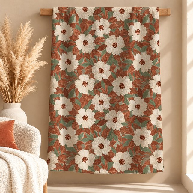 Sherpa Cobertor Flores Verde Empoeirado Boho Chic (Chic Boho Rust Dusty Green Flowers Blanket)