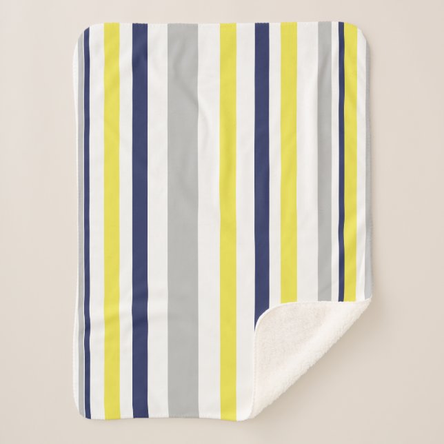 Sherpa Cobertor Listras Funky Amarelo Cinza Azul (Frente)