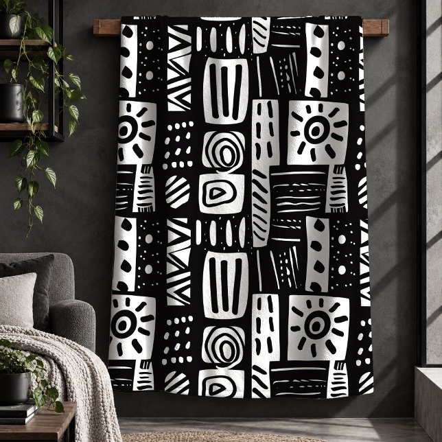 Sherpa Cobertor Monocromático de Formas Ecléticas na Moda (Trendy Monochrome Eclectic Shapes Throw Blanket)