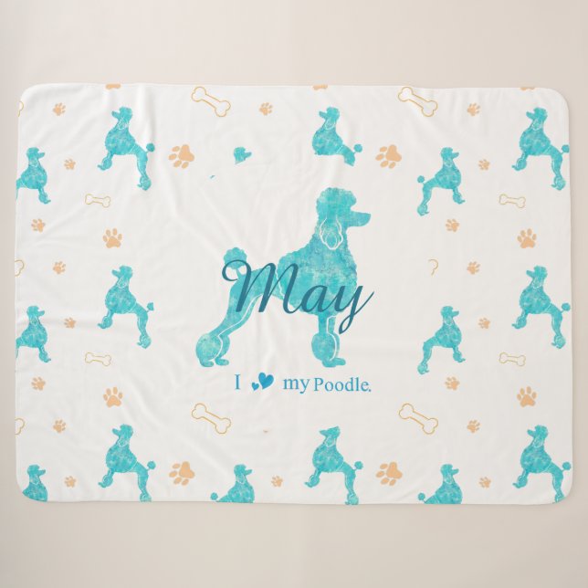 Sherpa Cobertor Personalizado com Silhueta de Poodle Azul (Frente (Horizontal))