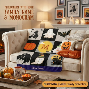 Sherpa Cobertor Personalizado de Halloween com Nome e Mon