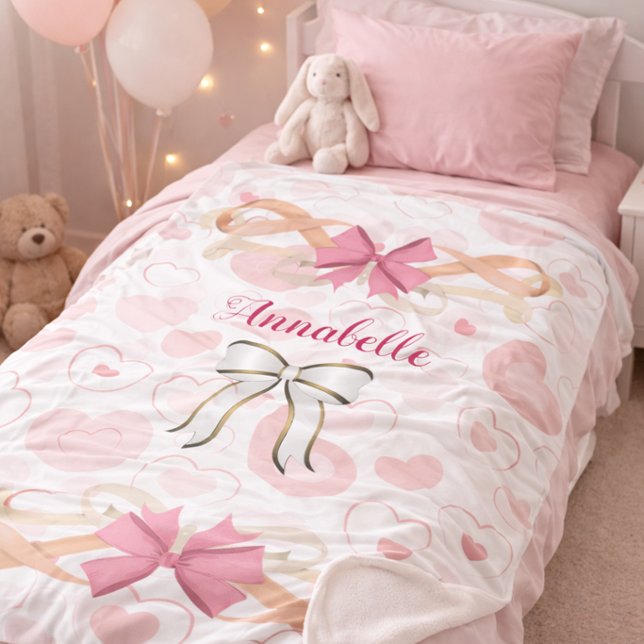 Sherpa Cobertor Personalizado para Bebê Menina com Laço e (Criador carregado)